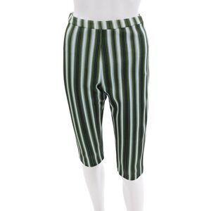 Clover Canyon Womens Elastic Waistband Striped Midi Shorts Green Size S